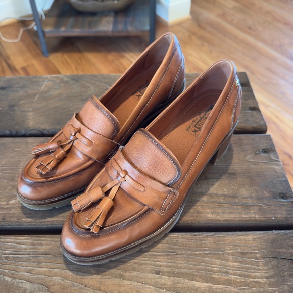 Pikolinos Women's Llanes Leather Tassel Loafers Block Heel Brown EU 39/US 8.5-9